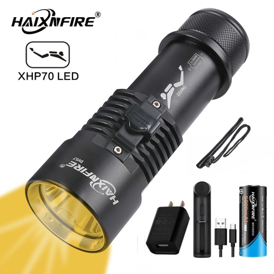 HaixnFire DV57 Yellow Light Scuba Diving Torch 5000 Lumens Waterproof Light XHP70 Diving flashlight